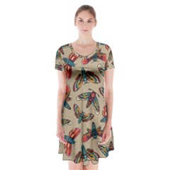 Dragonfly Pattern Short Sleeve V-neck Flare Dress by designsbymallika