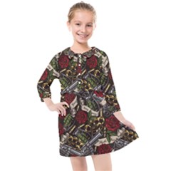 Hustle Hard Dragonfly Pattern Kids  Quarter Sleeve Shirt Dress by designsbymallika