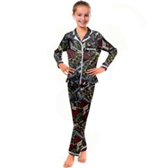 Hustle Hard Dragonfly Pattern Kid s Satin Long Sleeve Pajamas Set