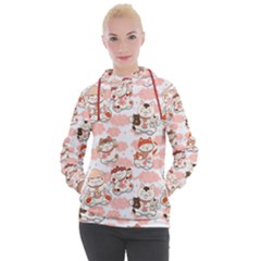 Menaki Cat Pattern Women s Hooded Pullover by designsbymallika