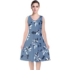 Abstract fashion style  V-Neck Midi Sleeveless Dress 