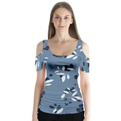 Abstract fashion style  Butterfly Sleeve Cutout Tee 