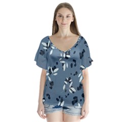 Abstract fashion style  V-Neck Flutter Sleeve Top