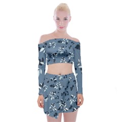 Abstract fashion style  Off Shoulder Top with Mini Skirt Set