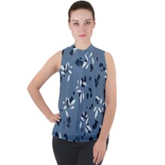 Abstract fashion style  Mock Neck Chiffon Sleeveless Top