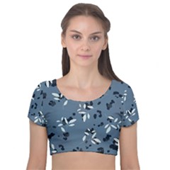 Abstract fashion style  Velvet Short Sleeve Crop Top 