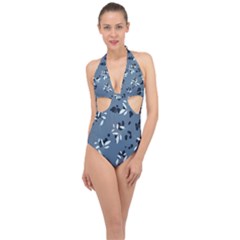 Abstract fashion style  Halter Front Plunge Swimsuit