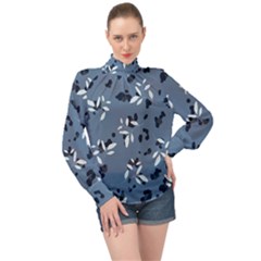 Abstract fashion style  High Neck Long Sleeve Chiffon Top