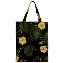 Tropical Vintage Yellow Hibiscus Floral Green Leaves Seamless Pattern Black Background  Zipper Classic Tote Bag by Sobalvarro