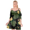 Tropical vintage yellow hibiscus floral green leaves seamless pattern black background. Cutout Spaghetti Strap Chiffon Dress View1