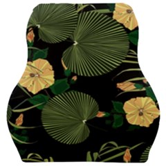 Tropical vintage yellow hibiscus floral green leaves seamless pattern black background. Car Seat Velour Cushion 