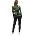 Tropical vintage yellow hibiscus floral green leaves seamless pattern black background. Women s Long Sleeve Rash Guard View2
