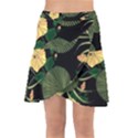 Tropical vintage yellow hibiscus floral green leaves seamless pattern black background. Wrap Front Skirt View1