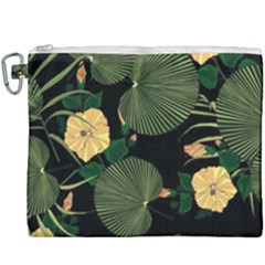 Tropical vintage yellow hibiscus floral green leaves seamless pattern black background. Canvas Cosmetic Bag (XXXL)