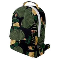 Tropical vintage yellow hibiscus floral green leaves seamless pattern black background. Flap Pocket Backpack (Small)