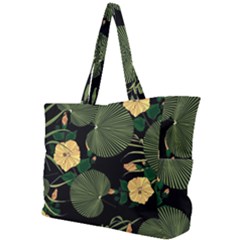 Tropical Vintage Yellow Hibiscus Floral Green Leaves Seamless Pattern Black Background  Simple Shoulder Bag by Sobalvarro