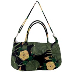 Tropical vintage yellow hibiscus floral green leaves seamless pattern black background. Removal Strap Handbag