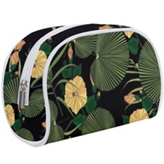 Tropical Vintage Yellow Hibiscus Floral Green Leaves Seamless Pattern Black Background  Make Up Case (large) by Sobalvarro