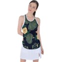 Tropical vintage yellow hibiscus floral green leaves seamless pattern black background. Racer Back Mesh Tank Top View1