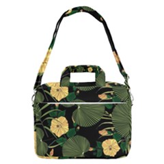 Tropical vintage yellow hibiscus floral green leaves seamless pattern black background. MacBook Pro Shoulder Laptop Bag 