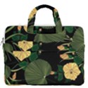 Tropical vintage yellow hibiscus floral green leaves seamless pattern black background. MacBook Pro Double Pocket Laptop Bag View2
