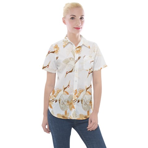 Birds And Flowers  Women s Short Sleeve Pocket Shirt by Sobalvarro