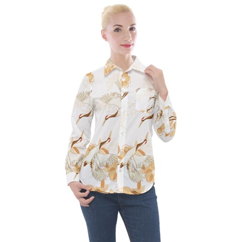 Birds And Flowers  Women s Long Sleeve Pocket Shirt by Sobalvarro