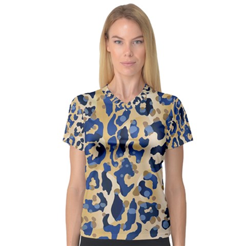 Leopard Skin  V-neck Sport Mesh Tee by Sobalvarro