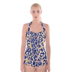 Leopard Skin  Boyleg Halter Swimsuit 