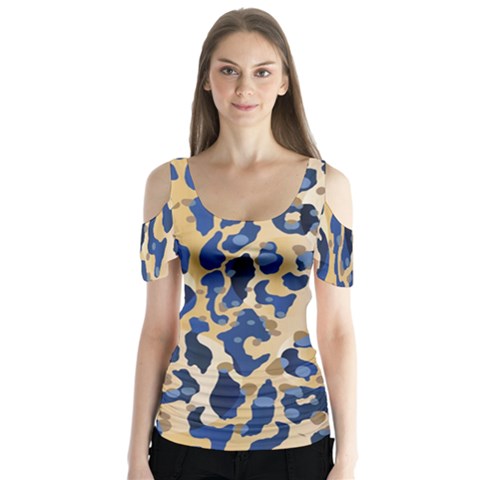 Leopard Skin  Butterfly Sleeve Cutout Tee  by Sobalvarro