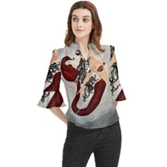 Bama Mermaid Loose Horn Sleeve Chiffon Blouse