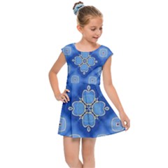 Ornate Blue Kids  Cap Sleeve Dress