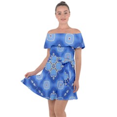 Ornate Blue Off Shoulder Velour Dress by Dazzleway
