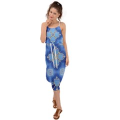 Ornate Blue Waist Tie Cover Up Chiffon Dress by Dazzleway