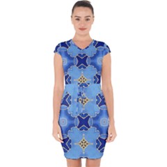 Blue Ornate Capsleeve Drawstring Dress  by Dazzleway