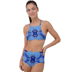 Blue Ornate High Waist Tankini Set