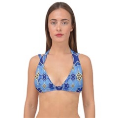 Blue Ornate Double Strap Halter Bikini Top by Dazzleway