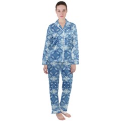 Blue Pattern Satin Long Sleeve Pajamas Set by Dazzleway