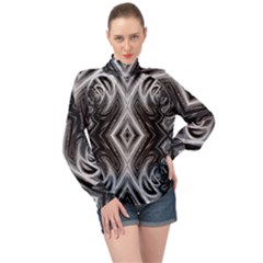 Black And White High Neck Long Sleeve Chiffon Top by Dazzleway