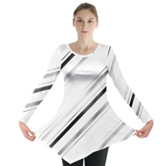High Contrast Minimalist Black And White Modern Abstract Linear Geometric Style Design Long Sleeve Tunic  by dflcprintsclothing
