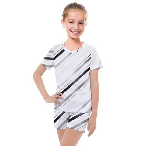 High Contrast Minimalist Black And White Modern Abstract Linear Geometric Style Design Kids  Mesh Tee And Shorts Set by dflcprintsclothing
