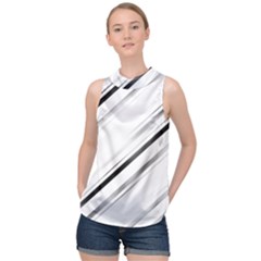 High Contrast Minimalist Black And White Modern Abstract Linear Geometric Style Design High Neck Satin Top by dflcprintsclothing