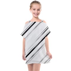 High Contrast Minimalist Black And White Modern Abstract Linear Geometric Style Design Kids  One Piece Chiffon Dress