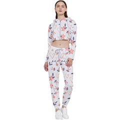 Flowers And Hearts Cropped Zip Up Lounge Set