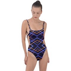 Intersecting Diamonds Motif Print Pattern Tie Strap One Piece Swimsuit by dflcprintsclothing