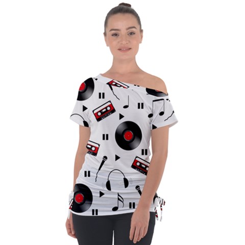 Music Life Off Shoulder Tie-up Tee by Valentinaart