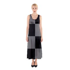 Black Gingham Check Pattern Sleeveless Maxi Dress by yoursparklingshop
