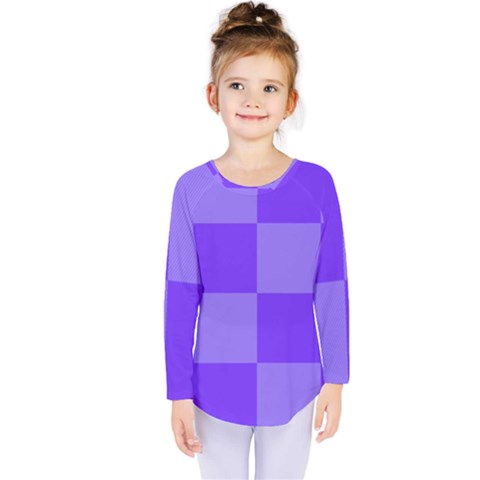 Purple Gingham Check Squares Pattern Kids  Long Sleeve Tee by yoursparklingshop