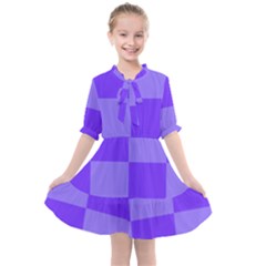 Purple Gingham Check Squares Pattern Kids  All Frills Chiffon Dress