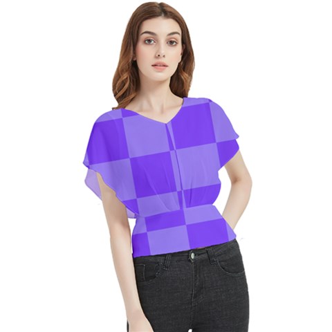 Purple Gingham Check Squares Pattern Butterfly Chiffon Blouse by yoursparklingshop